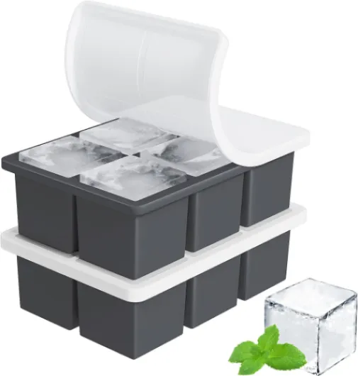 Large Ice Cube Tray for Whiskey: FDDBI Silicone Ice Cube Trays with Lid - 2Pack Big Square Old Fashioned Ice Cube Maker for Cocktail - 2inch Huge Cubed Ice Trays for Whisky Black-2pack