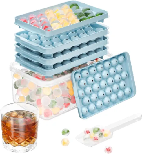 3 Pack Ice Trays for Freezer, 99 PCS Ice Cube Tray with Lid and Bin, Round Ice Cube Trays for Freezer, Circle Ice Cube Tray for Chilling Drinks Blue 0.8 in