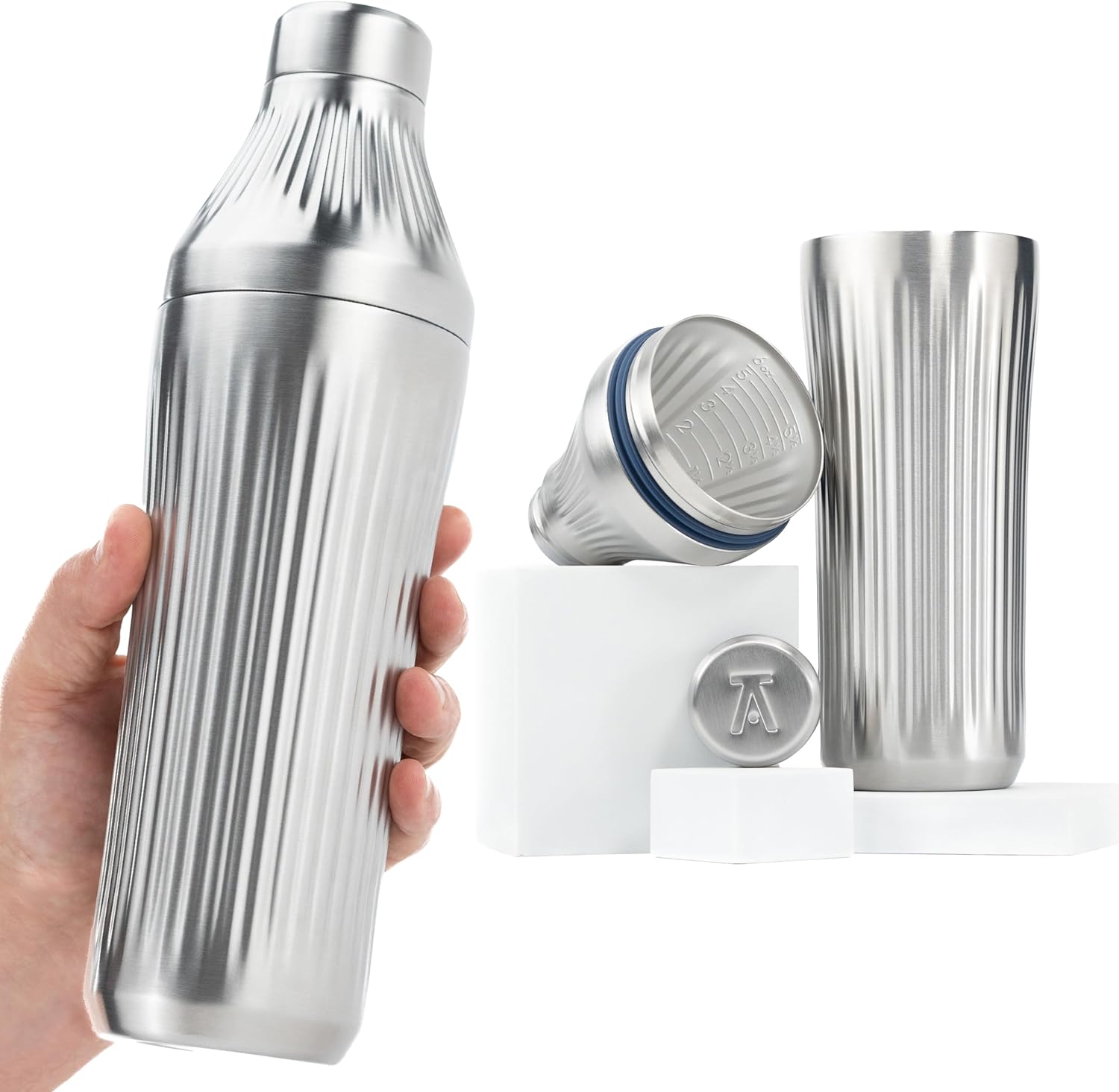 Diamond Edition Hybrid Cocktail Shaker Set - Premium Vacuum Insulated Stainless Steel, 28 oz, Includes Built-In Strainer, Precise Measuring Top & XL Polishing Cloth - Martini Shaker