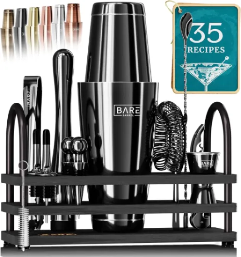 ® Mixology Bartender Kit Bar Set - 14-Piece Cocktail Shaker Set - Martini Barware Mixing Tools for Home Bartending - 35 Recipe Cards - Gift Set (28oz Boston Shaker, Jet Black/Black) 28oz Boston Shaker Jet Black/Black