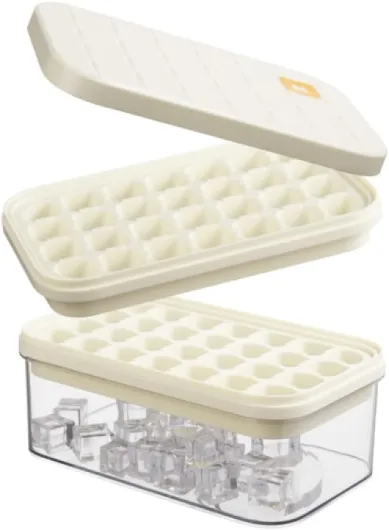 Ice Cube Tray with Lid&Bin, Ice Cube Mold with 56 Cubes, Stackable Ice Trays for Freezer with Easy-Release Silicone Bottom, for Drinks, Coffee, cocktail White