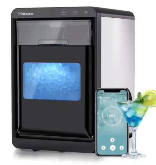 Countertop Nugget Ice Maker with APP Control, 44lbs/24H,Ready in 7 Mins,Crushed ice Maker,Sonic Pebble Ice Machine