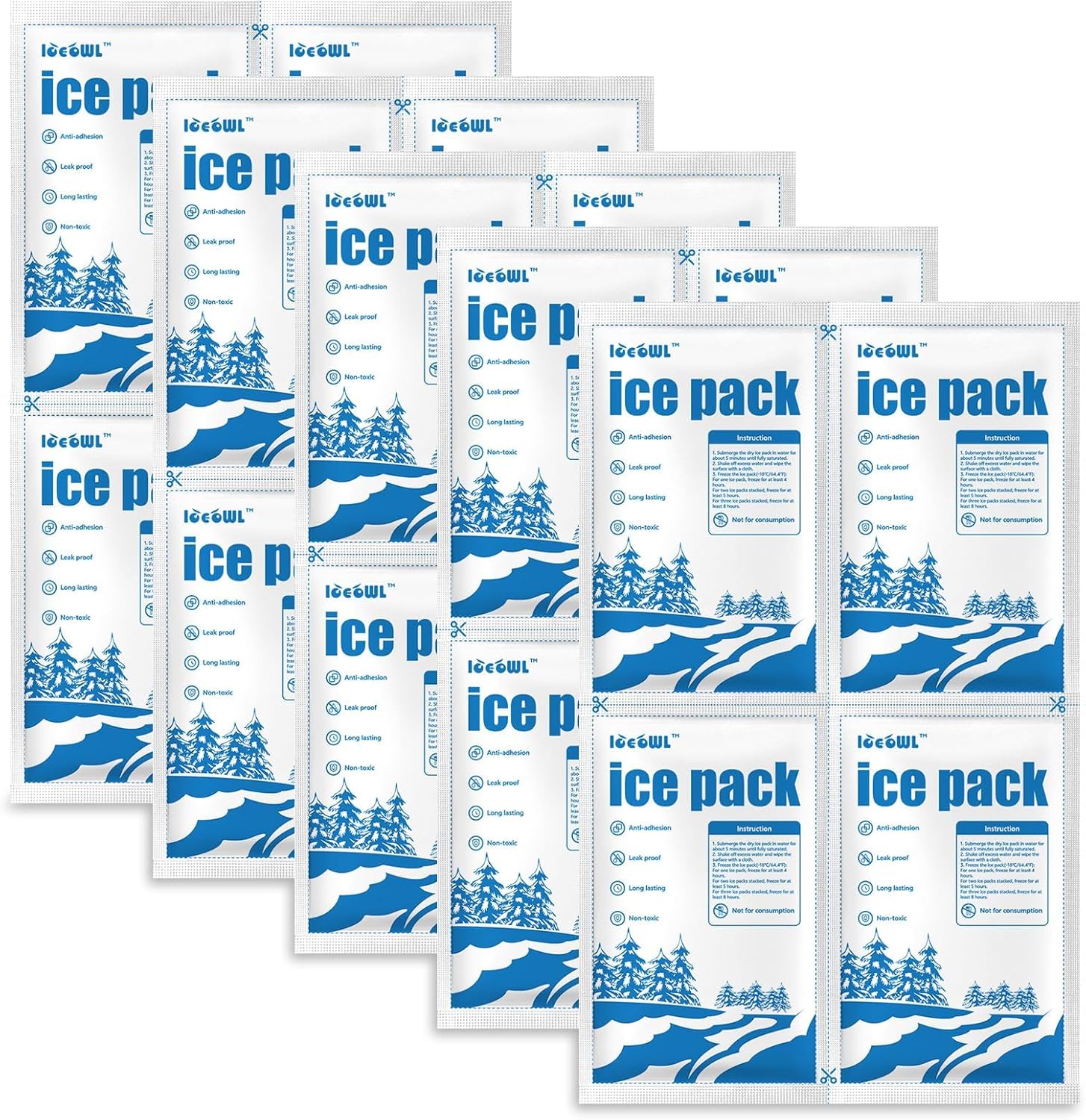 Dry Ice Packs for Shipping Non-Stick for Food TUV and SGS Tests Double-Sided Absorption Long Lasting Shipping Cold Packs for Coolers Lunch Bags Freezer 14.2"x8.6" 20cells 5sheets