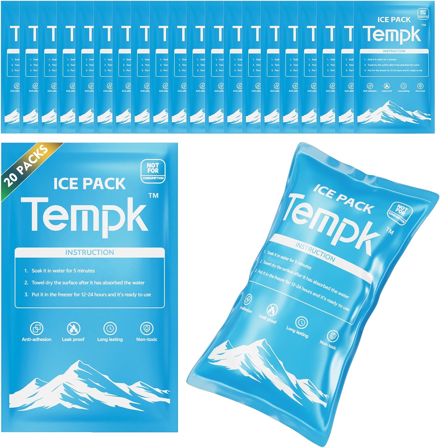 Dry Ice Packs for Shipping Non-Stick for Food Ice Bag Double-Sided Absorption Long Lasting Shipping Cold Packs for Coolers Lunch Bags Freezer 20 Packs