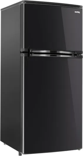 4.4 Cu Ft 12V RV Refrigerator with Freezer - Frost-Free, Black Finish - Adjustable Shelves, Reversible Door, Built-In Lock - Off-Grid Camper Fridge - 19.5”W x 23.5”D x 43.5”H Black 4.4 Cubic Foot
