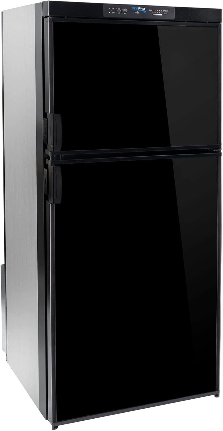 RV Refrigerator 6.3 Cubic Feet Gas and Electric - Black or Stainless Finish - 110V / 12V / Propane Gas - (Black Finish)