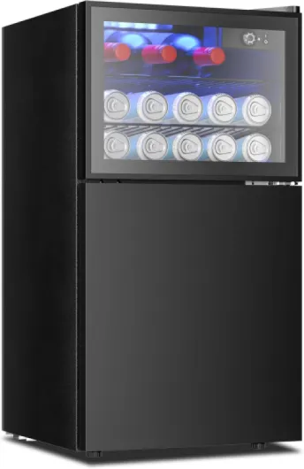 Double Door Mini Fridge With Freezer, Freestanding Wine Cooler Refrigerator With Reversible Door, Compact Refrigerator Temperature Control, Wine Fridge Perfect For Kitchen Home Office - 3.0 CUFT
