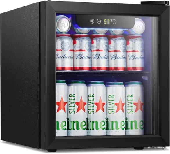 Mini Fridge Cooler - 12 Bottle 48 Can Beverage Refrigerator Glass Door for Drinks or Beer Wine –Small Drink Dispenser for Home, Office or Bar, Electronic Temperature Control，1.3cu.ft - Black 1.3Cu.Ft