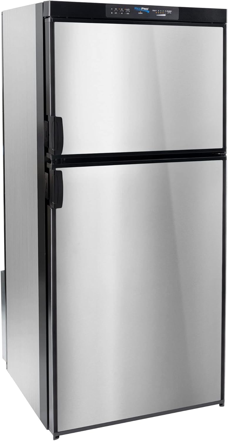 RV Refrigerator 6.3 Cubic Feet Gas and Electric - Black or Stainless Finish - 110V / 12V / Propane Gas - (Stainless Finish)