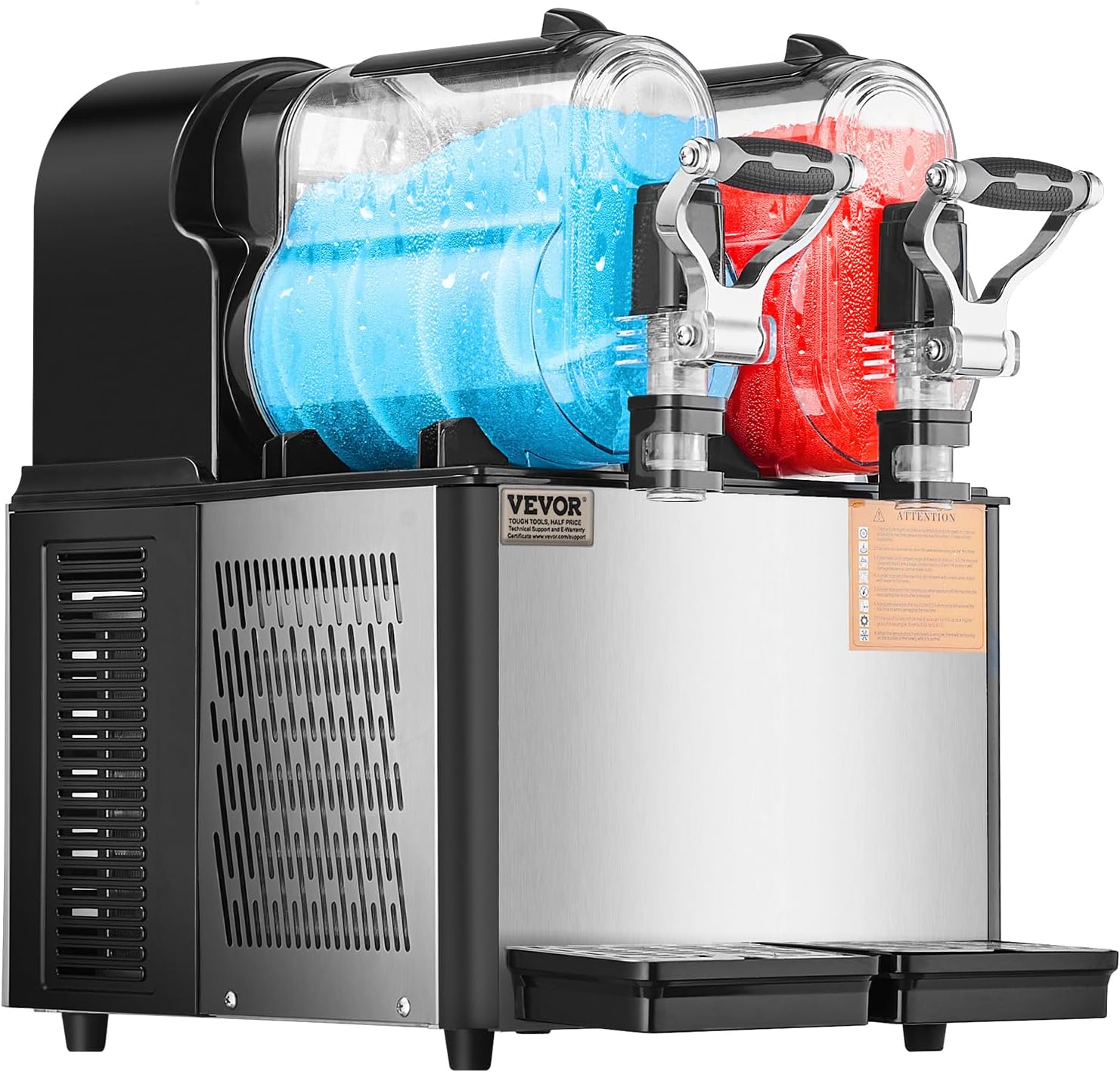 Commercial Slushy Machine, 3L x 2 Double Tank Frozen Beverage Maker, 24-Cup Stainless Steel Slushie Machine, Margarita Frozen Drink Smoothie Maker, for Restaurants, Bars, Cafes & Food Truck 0.8 Gal x 2 / 3 L x 2