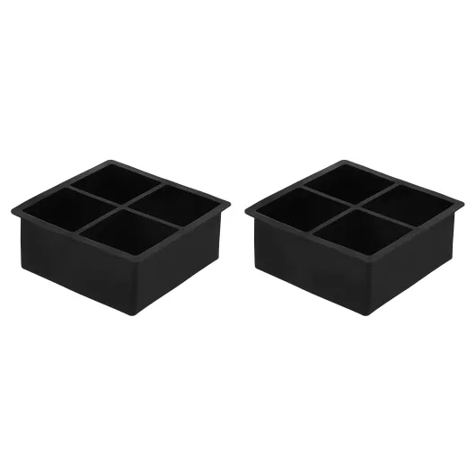 Silicone Square Ice Cube Trays, Set of 2, Black, 4.25 x 4.25 x 1.77 in
