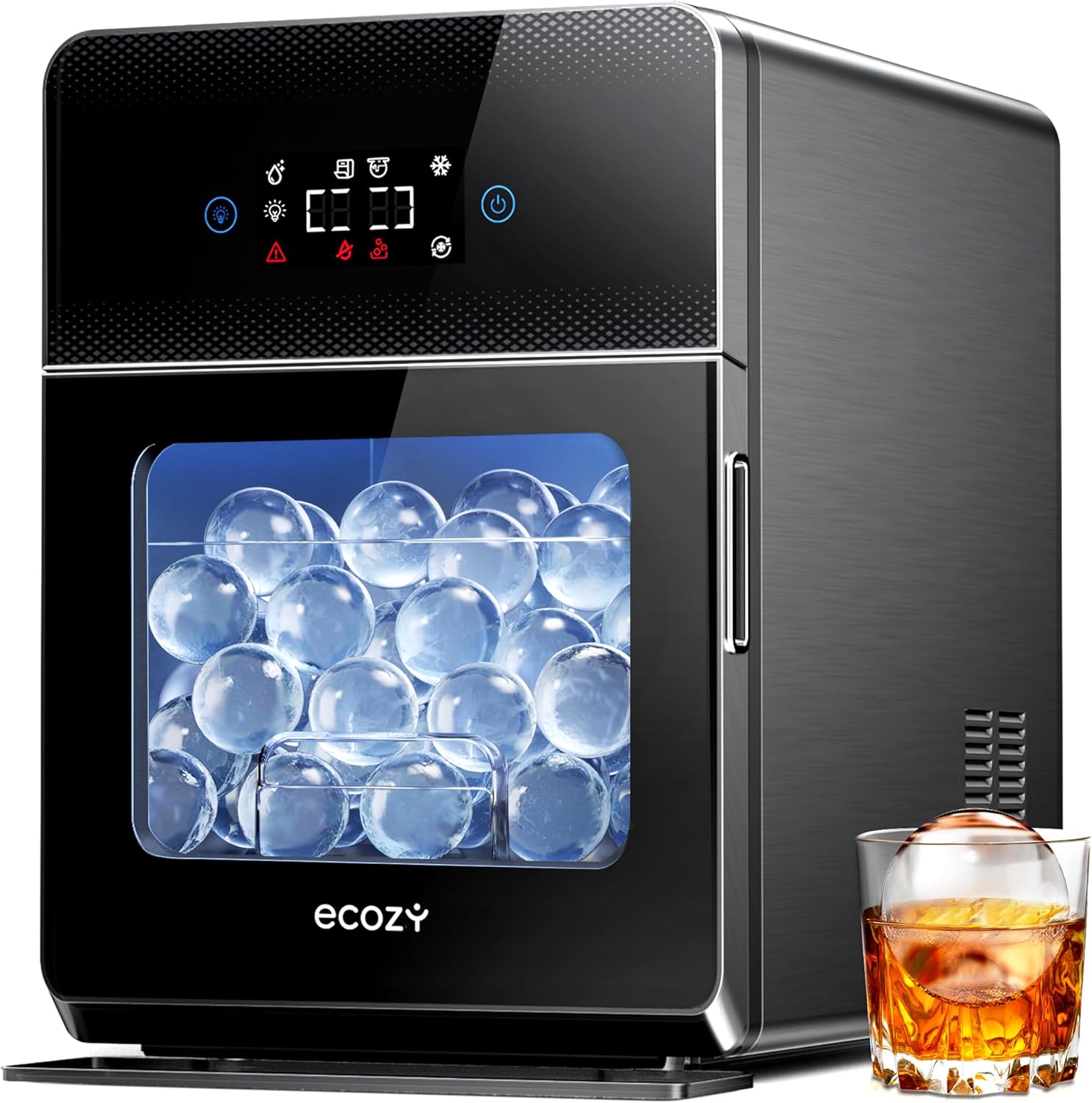 2" Clear Ice Ball Maker with CrystalFlux Technology, 4 pcs in 40 Mins, 144 pcs/Day, Sphere Ice Maker with Enhanced Insulation, Automatic Water Supply, Self-Cleaning for Whiskey & Bourbon Matte Black Sphere Ice Maker