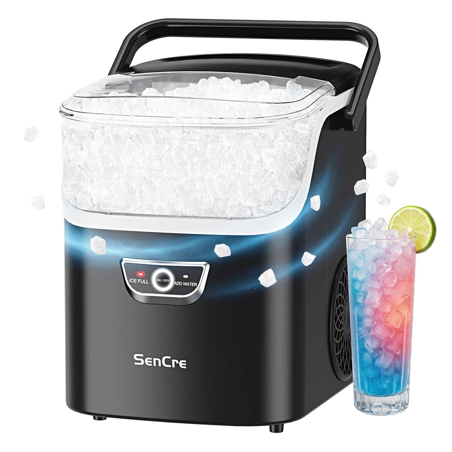 Nugget Ice Maker Countertop with Handle, Ready in 5 Mins, 40lbs/Day Soft Sonic Ice, Auto-Cleaning Portable Ice Machine for Home & Large Families