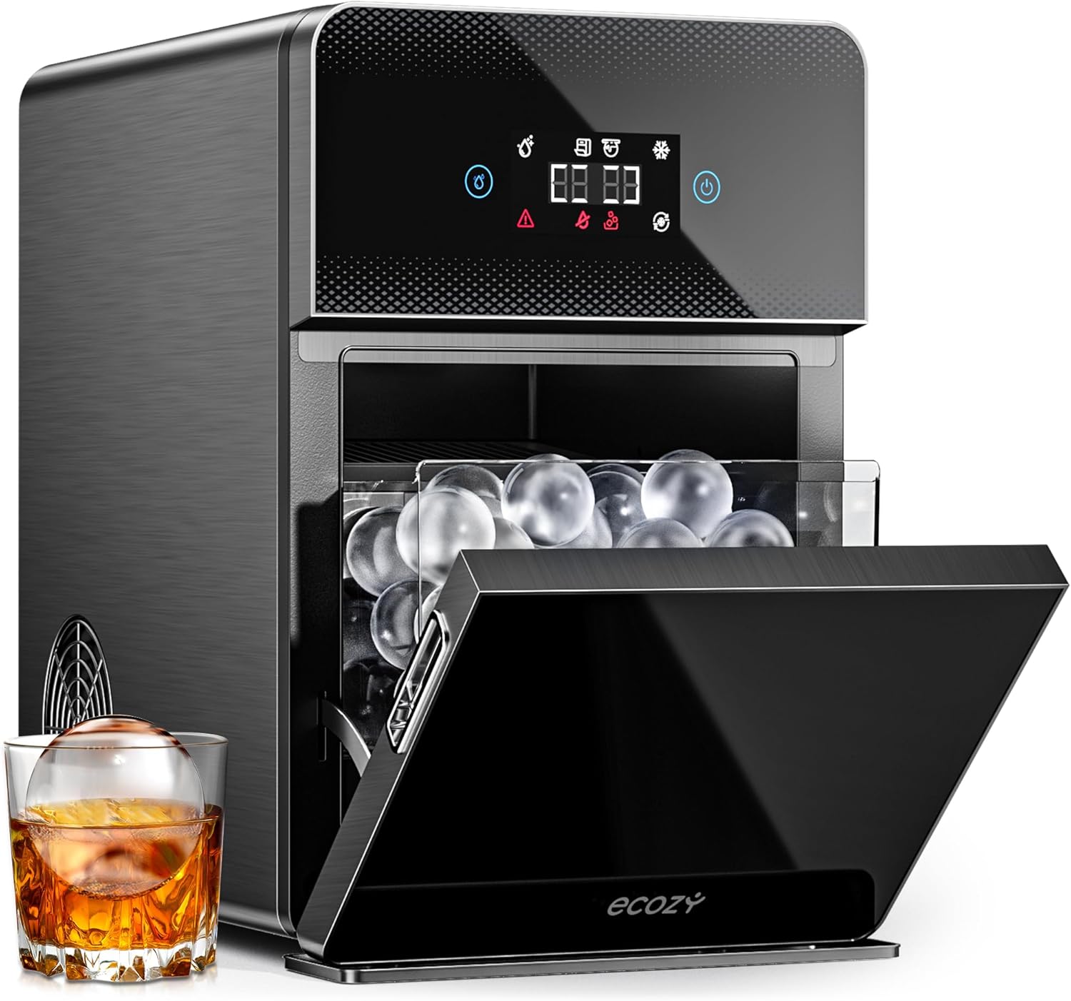 2" Clear Ice Ball Maker with CrystalFlux Technology, 4 pcs in 40 Mins, 144 pcs/Day, Sphere Ice Maker with Automatic Water Supply, Self-Cleaning, Enhanced Insulation for Whiskey & Bourbon Black Ball Ice Maker