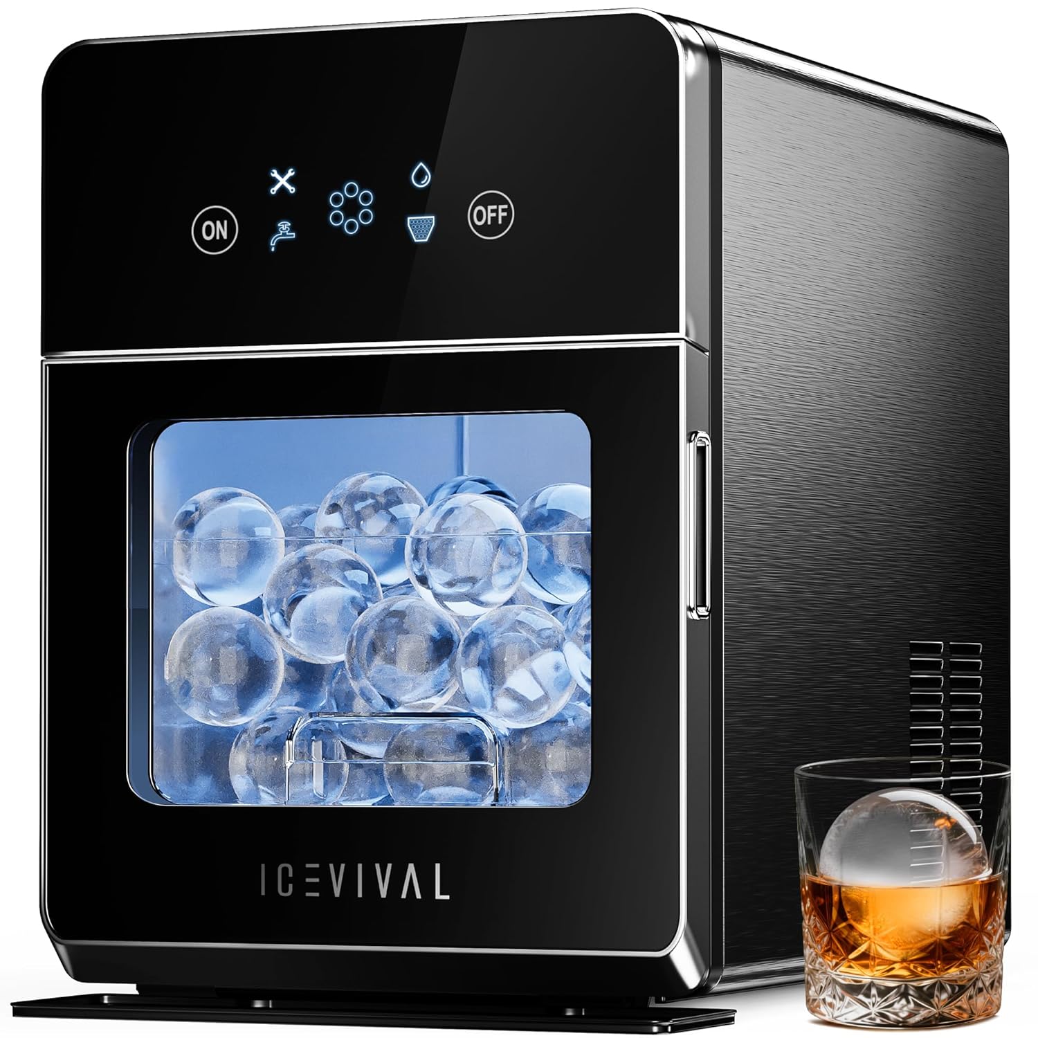 2" Clear Ice Ball Maker with ClearCore Technology, 150 pcs/Day, 4 pcs in 38 Mins, Sphere Ice Maker with Enhanced Insulation, Self-Cleaning, Automatic Water Supply for Whiskey & Bourbon Black 150Pcs/Day