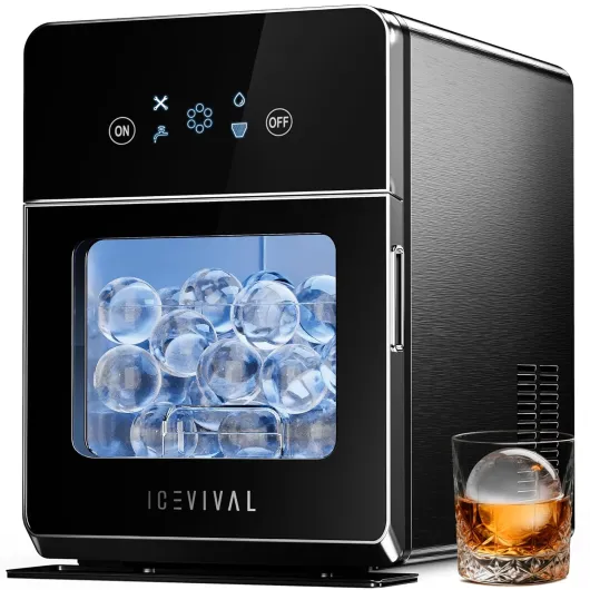 2" Clear Ice Ball Maker with ClearCore Technology, 150 pcs/Day, 4 pcs in 38 Mins, Sphere Ice Maker with Enhanced Insulation, Self-Cleaning, Automatic Water Supply for Whiskey & Bourbon Black 150Pcs/Day