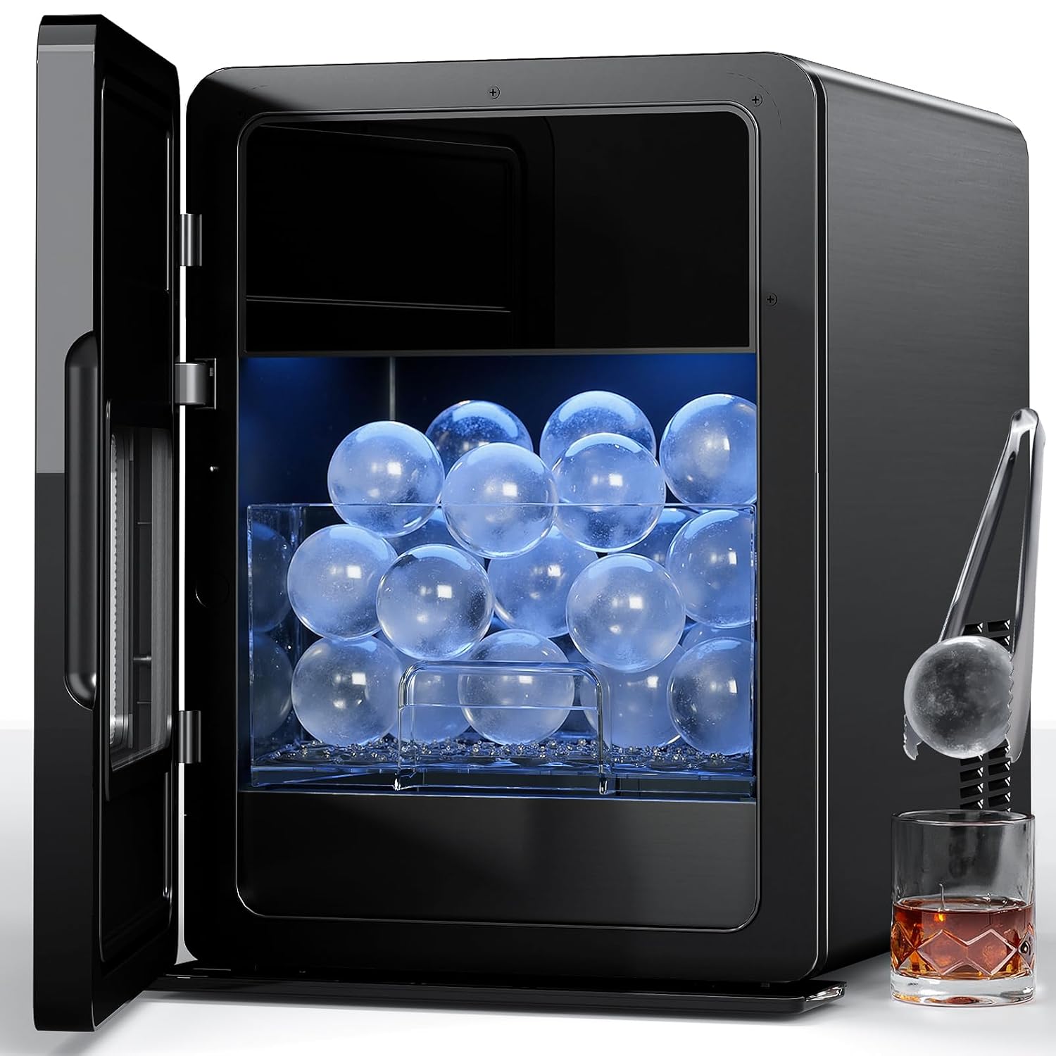 2’’ Ice Ball Maker – 4 pcs Round Cubes in 35 Mins, 144pcs/Day, Clear Sphere Ice Maker Machine for Whiskey, Bourbon & Cocktails, Self-Cleaning, Auto Water Supply, for Home Bar & Parties large capacity advance