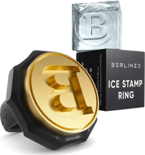 Ice Stamp Ring for Cube & Sphere - Custom Ice Cubes for Whiskey, Mojito Cocktails – B Letter Shaped Brass Ice Stamp b/ 3mm Depth - Black Letter B