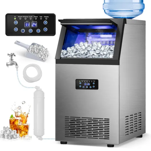 Commercial Ice Maker Machine, 120Lbs/24H with 30Lbs Storage Bin, 40Pcs Ice Cubes 6Mins, 2-Way Add Water Under Counter Freestanding Ice Maker Commercial for Home Bar Office 120Lbs/24H 1