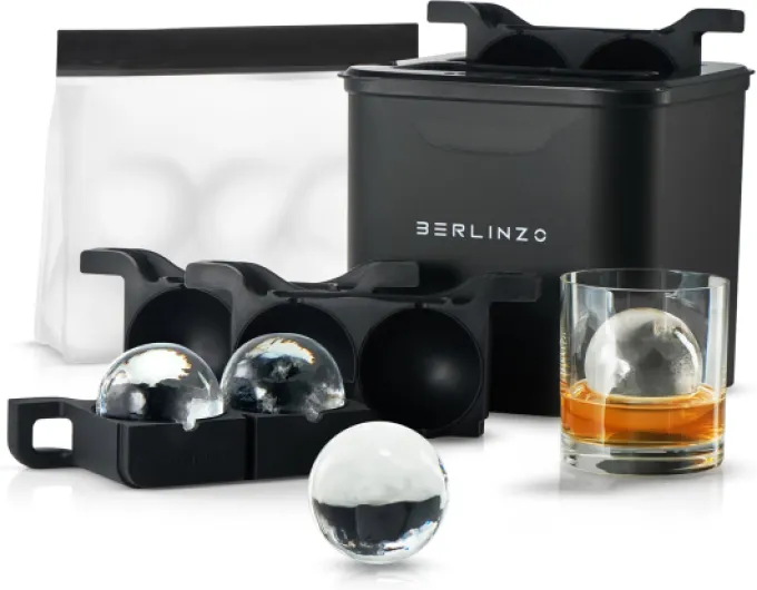 Premium Clear Ice Ball Maker Mold - 4 Large 2.1-inch Crystal Clear Ice Spheres for Whiskey & Cocktails - Easy-to-Remove Ice Round Mold - Storage Bag & Silicone Inserts Included (Non-Electric) 4-Balls Black