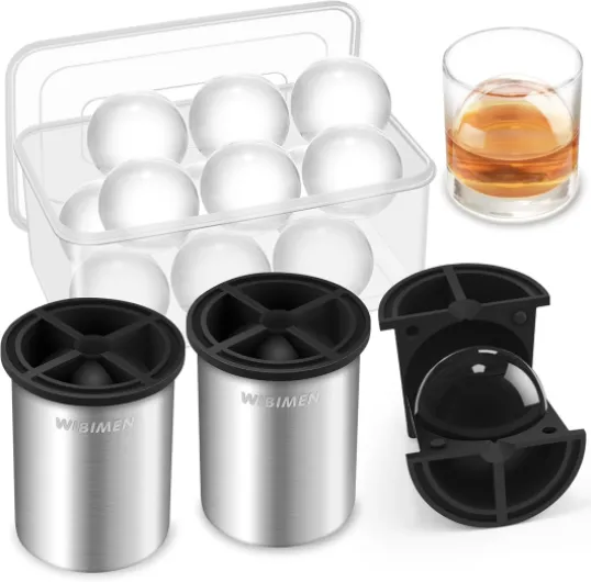 Clear Ice Cube Maker - 2.5" Ball - Stainless Steel Clear Ice Maker - Compact Design - for Whiskey, Cocktails, Bourbon - 2 PACK with Ice Tong & Ice Box Metallic-Round 2-Balls-2.5"(Accessories included)