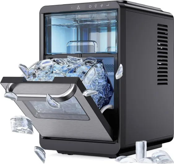 Crescent Ice Maker Countertop, Slow Melting & Crystal-Clear Ice, Self-Cleaning Ice Machine with Adjustable Ice Thickness & Timer Function, 16 Pcs in 15 Mins, 2000 Pcs per Day IM53-Black 44lbs