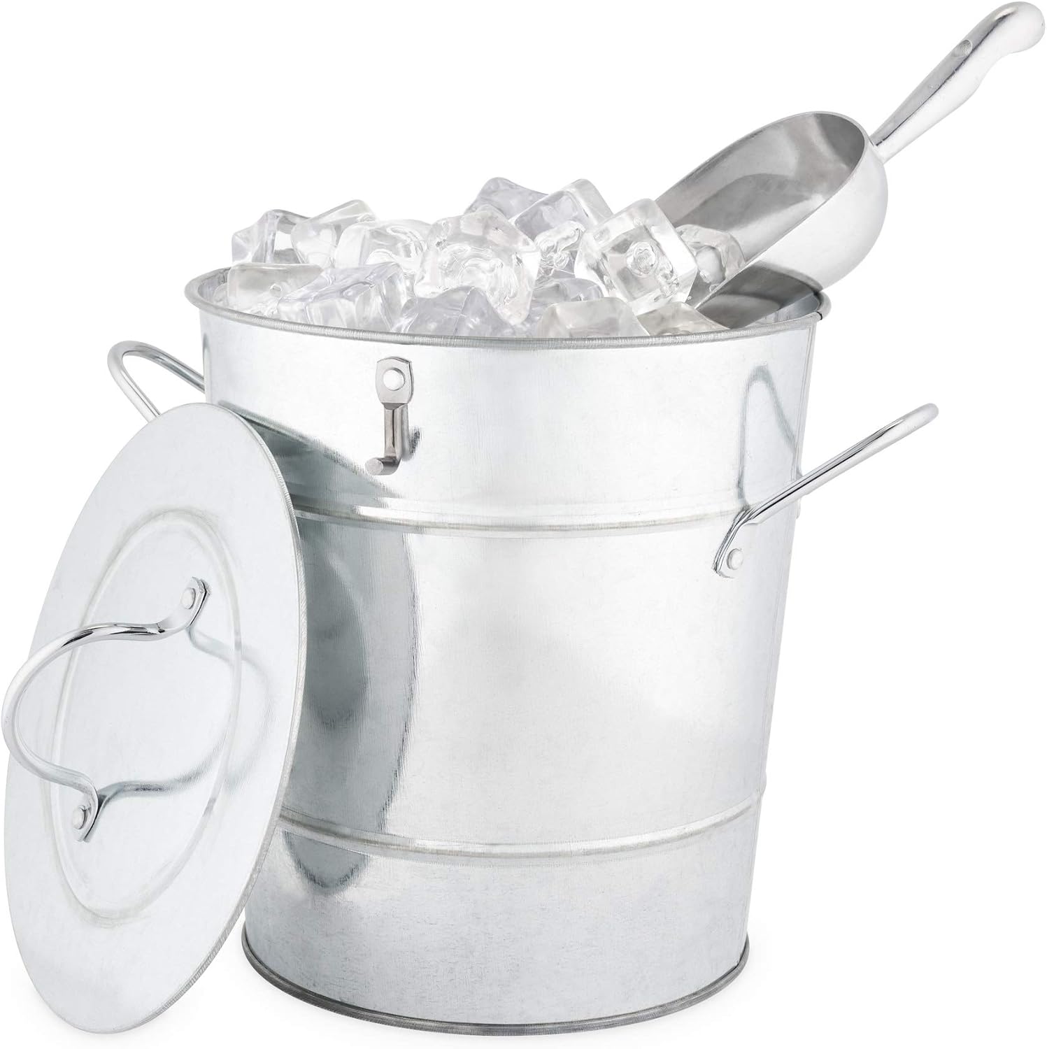 Insulated Ice Bucket With Lid & Scooper for Parties - Galvanized Metal Bucket Cooler & Drink Tub Holds 1 Gallon Galvanized Steel Ice Bucket