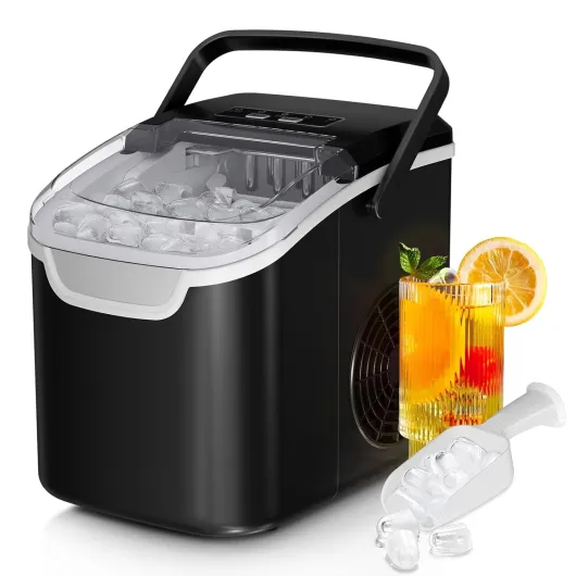 Countertop Ice Maker Machine, 8 Ice Cubes in 6 mins, 26lb/Day Ice with 2 Sizes- Portable Mini, Energy Saving & Basket/Scoop for Home/Party/Travel/Camping/Bar,Black Dark Black 26Lbs/24H