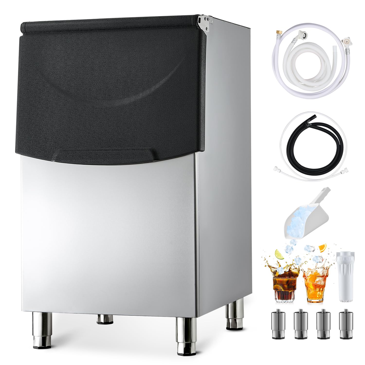 Commercial Ice Maker Storage Bin, 250 LBS Capacity Ice-Bin, Stainless Steel Commercial Ice Storage Bin with Adjustable Anti-Slip Rubber Feet, Suitable for Restaurant Hotel and Beverage Shops 250LBS-DB Ice Storage Bin