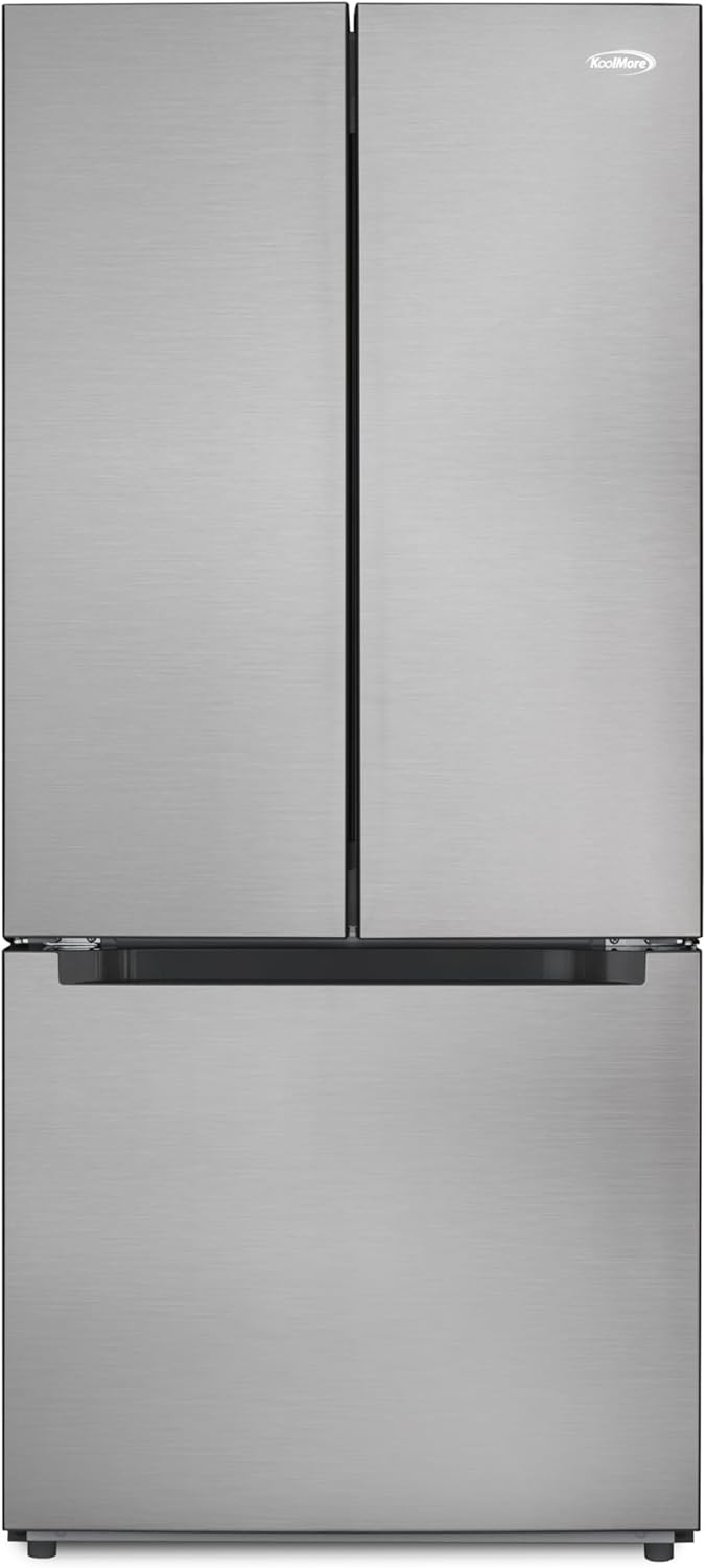 30-Inch and 18.5 cu - ft - Counter Depth French Door Refrigerator with Three Doors and Deep Freezer in Stainless-Steel (KM-RERFDSS-18C)