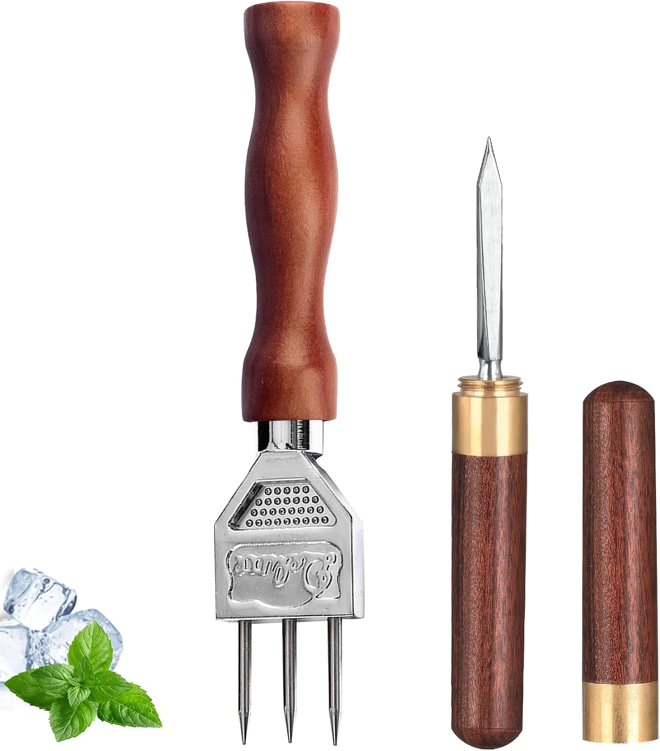 Ice Pick Set of 2 Three Pronged lce Pick, Stainless Steel Ice Pick with non-slip Wood Handle, Durable Carving Bartender Tool(7inch 2pcs) 7.2inch