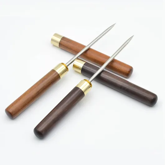 Stainless Steel Ice Pick, Pick Tool with Safety Cover, Non-slip Wooden Handle Pick for Bars, Kitchen, Bartender Breaking Ice(S, Wood Color+Black) S Wood Color+Black