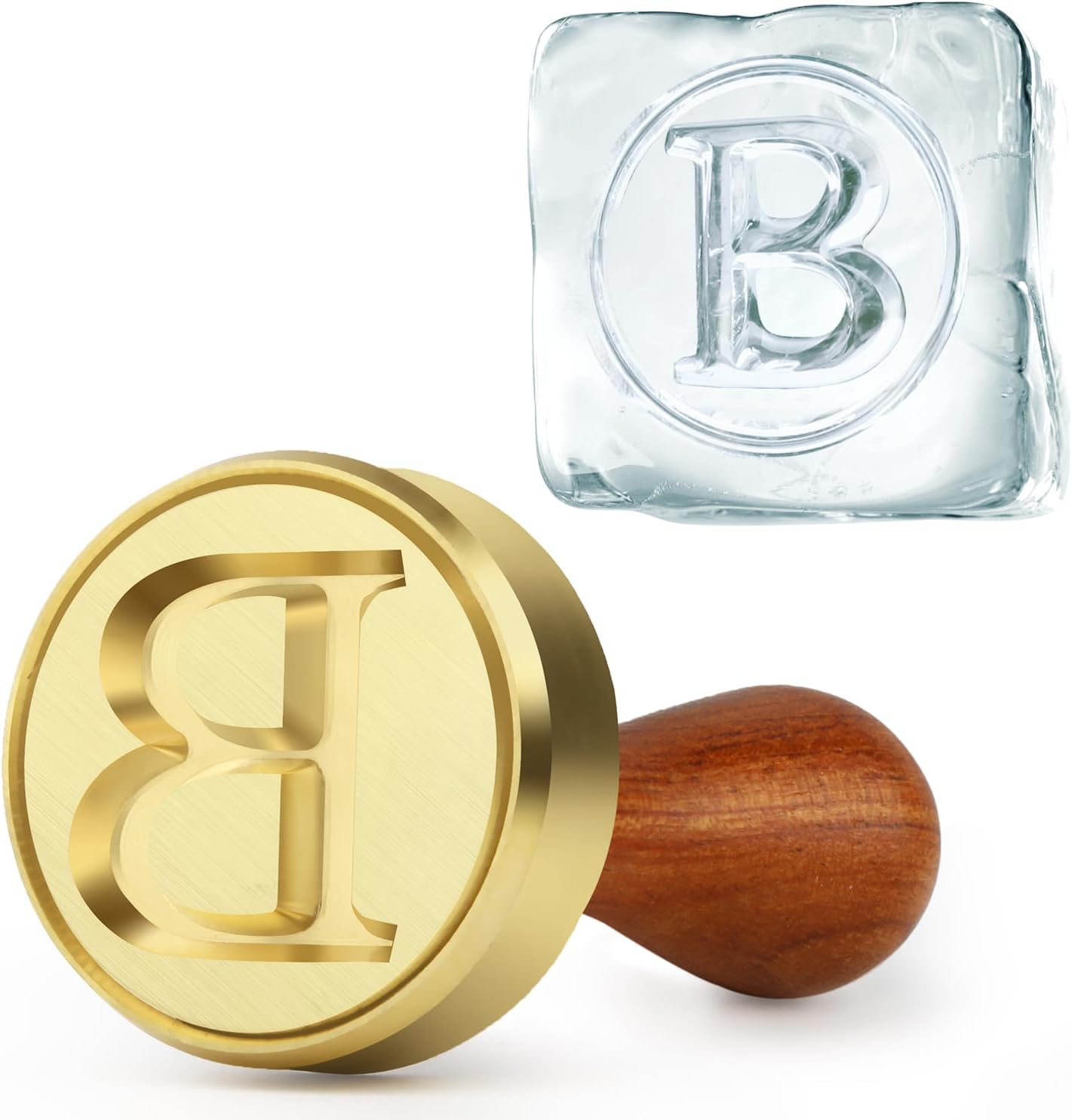 Ice Stamp for Ice Cube, B Letter Initials Brass Stamp 1.4 inch 3mm Depth, Ice Branding Stamp for Whiskey Cocktails & Bar Drinks Serif B