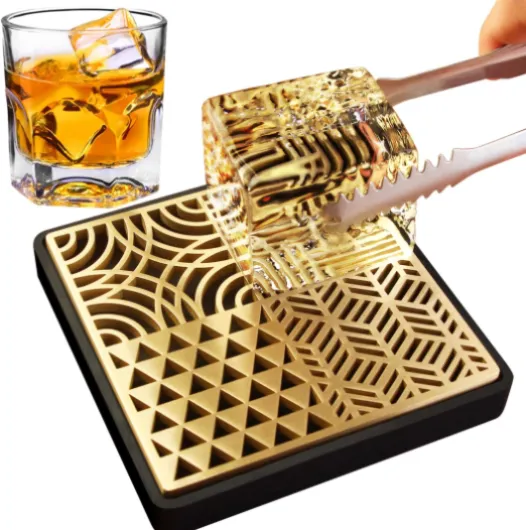 Ice Stamp Tray for Cocktails & Whiskey - Brass Ice Cube Imprinter for Clear Ice Cubes -Ice Press Craft Modern Ice Molds Stamps-A Style Casual