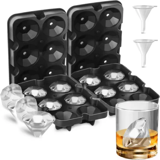 Diamond Ice Cube Molds - Large Diamonds Shaped Clear Ice Cubes Mold Silicone Tray Maker Big Size 2 inch Diamond Shape with Lid BPA Free for Cocktails and Freezer Whiskey (2 Pack 6Holes) Six Diamond Pack of 2