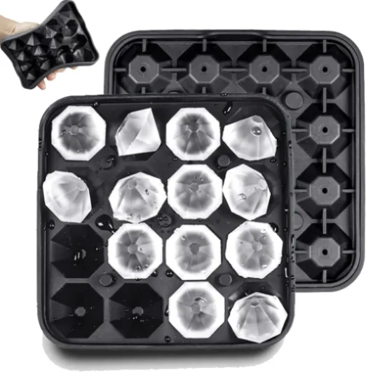 Tiny Diamond Ice Molds Fun Shapes 2 Pack, Small Diamond-Shaped Silicone Ice Cube Trays 16 Cubes Per Tray, Easy Release, BPA-Free and Stackable, Mini Ice Cube Trays with Lid