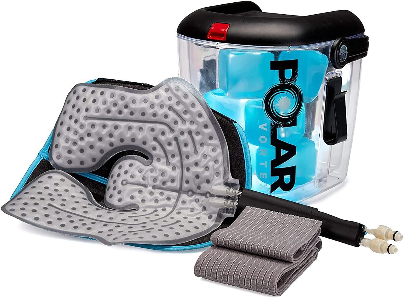 Polar Vortex Cold Water Therapy System Kit - Ice Circulation Machine With 3-Strap Knee/Elbow/Shoulder Wrap and 4 Cold Cubes