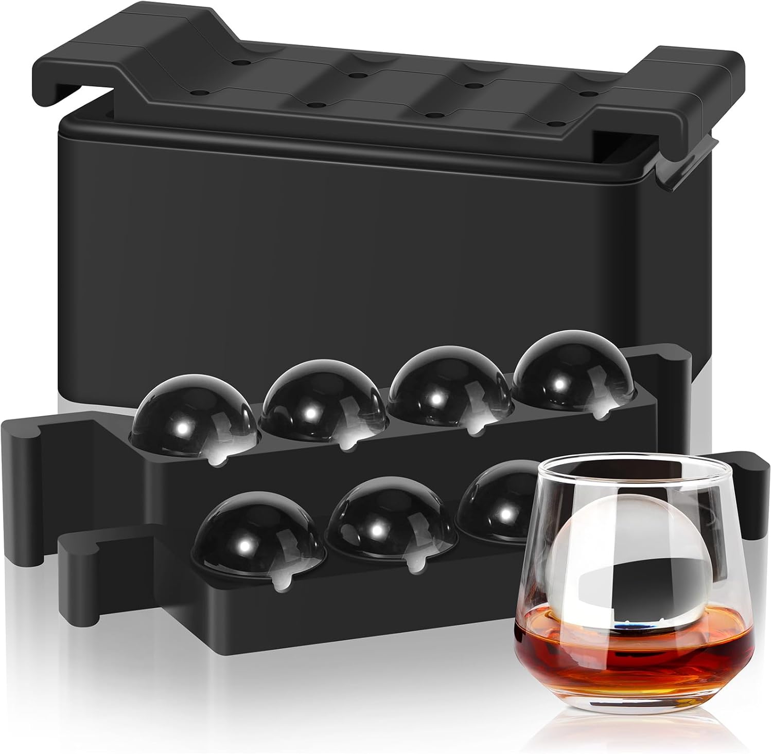 Clear Ice Ball Maker Mold, 8 Large Whiskey Ice Cubes Mold, 2 Inch Round Silicone Ice Molds for Cocktails, Idea Gifts for Dad Boyfriend Boss Men who Have Everything XXL