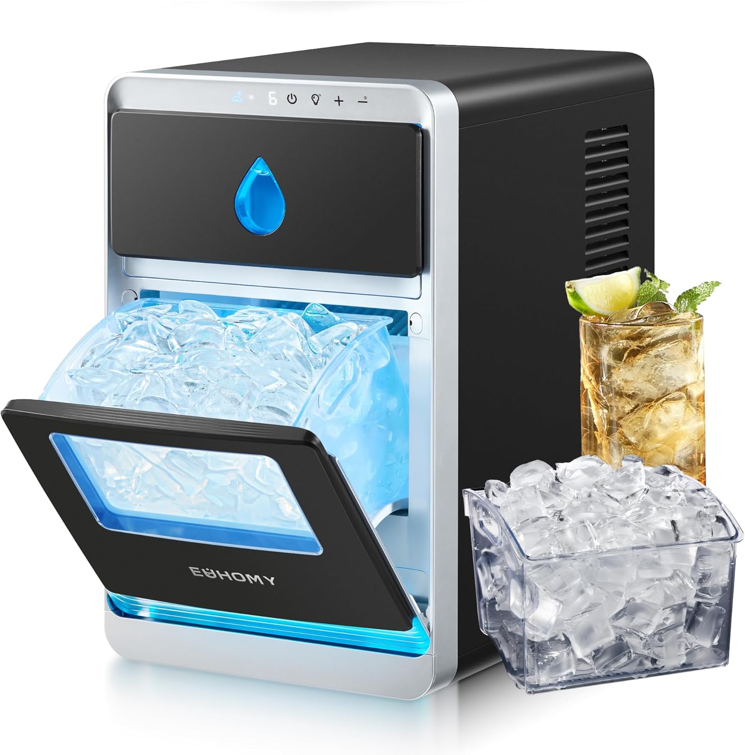 LunaArc Crescent Ice Maker Countertop, 1600Pcs/Day, Ready in 12Mins, Auto Deep Cleaning, Timer, Portable Ice Maker Machine with Clear Ice Cubes for Whiskey/Coffee/Soft Drinks Black 30LBS/Day