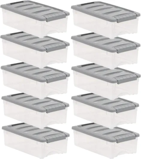 Plastic Storage Containers with Secure Latching Lids, Stackable Organization Bins, Clear/Grey, 5 Quart, Set of 10 5 Qt - - 10 Pack
