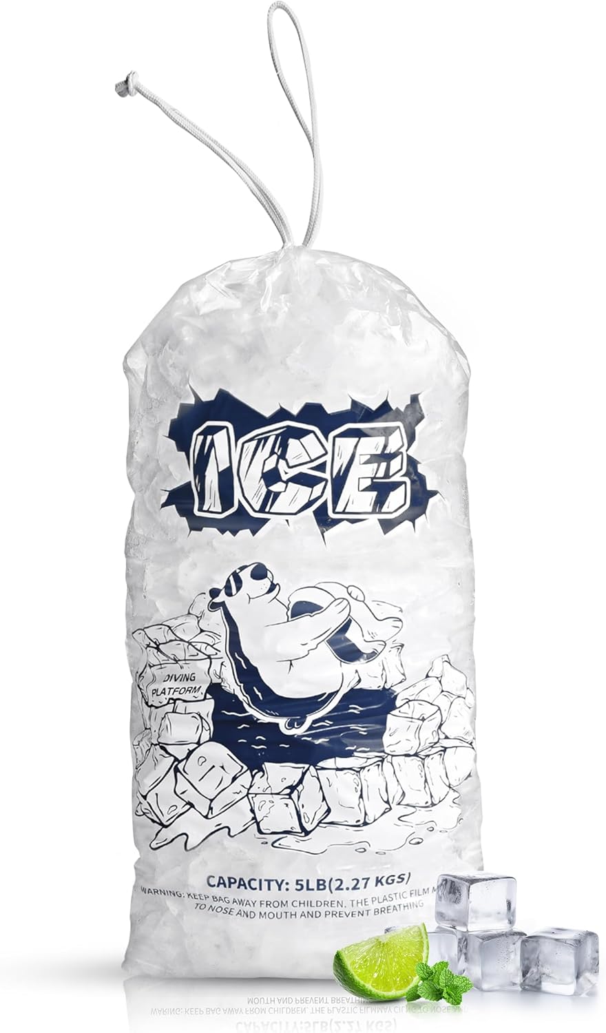 Ice Bags 5lb with Drawstring,50 Pack Plastic Ice Bags for Ice Storage 50 PACK 05LB