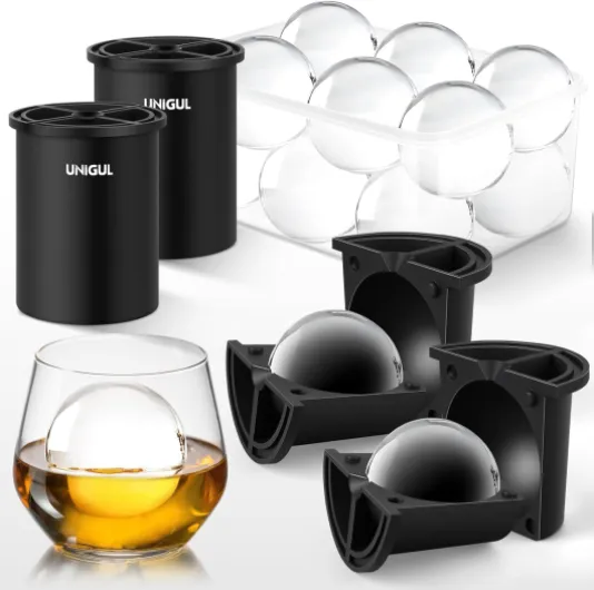 Clear Ice Cube Maker, 2.5" Stainless Steel Ice Ball Maker Mold for Whiskey & Cocktails, Non-BPA Premium Silicone Ice Cube Molds, Easy-Release Sphere Ice Maker, Bourbon Gifts for Men (2 PACK) Black 2 PACK