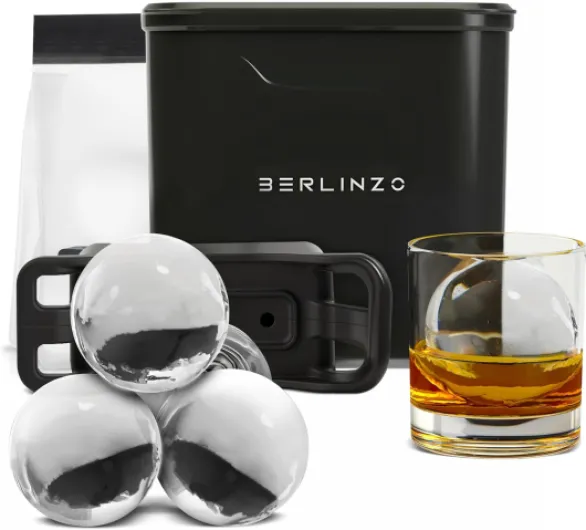 Premium Clear Ice Ball Maker Mold - 2 Large 2.4" Crystal Clear Ice Balls for Whiskey, Cocktails & Bourbon, Easy-to-Remove Ice Sphere Mold - Storage Bag Included (Non-Electric) 2-Balls Black