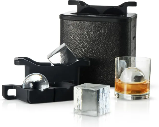 Clear Ice Cube Maker Mold - Combo 2+2 Crystal Clear Ice Cubes & Balls - Ice Square Maker Mold, Pure Round Ice Spheres for Whiskey, Cocktails & Bourbon (Non-electric) Black 2-Balls + 2-Cubes