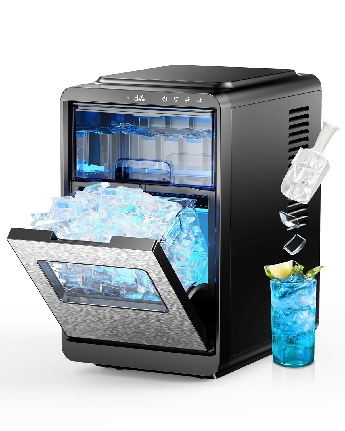 Crescent Ice Maker Countertop, 35Lbs/24H, Clear Ice Maker with Self-Cleaning & Timer, 16 Crystal-Clear Ice in 12 Mins, Countertop Ice Makers for Home, Office or Party 35Lbs/Day