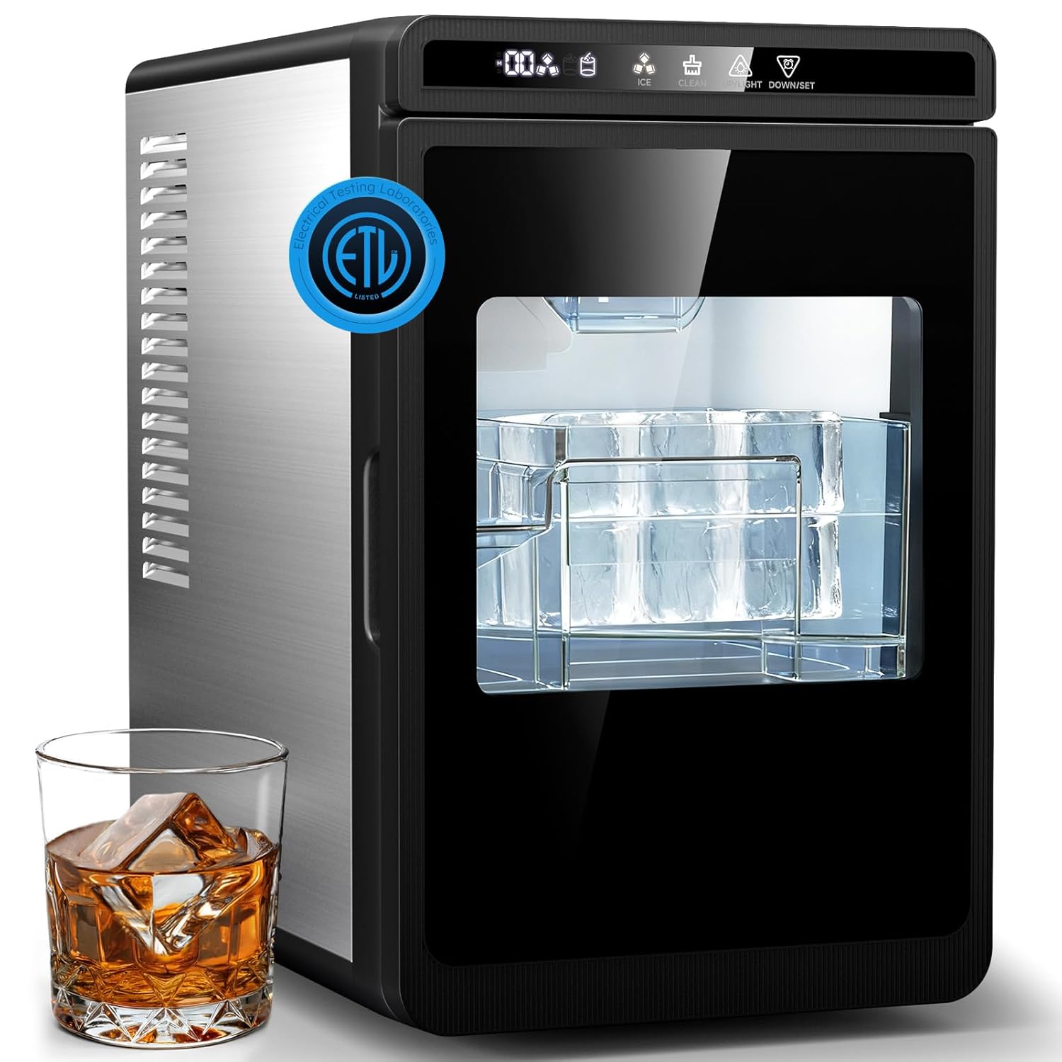 2'' Clear Ice Square Maker Machine,200 PCS/Day,Ice Cube Maker with Automatic Cleaning,Crystal-Clear & Slow-Melting Ice Spheres for Cocktails & Whiskey 200 PCS per Day Square Ice-200 PCS per Day