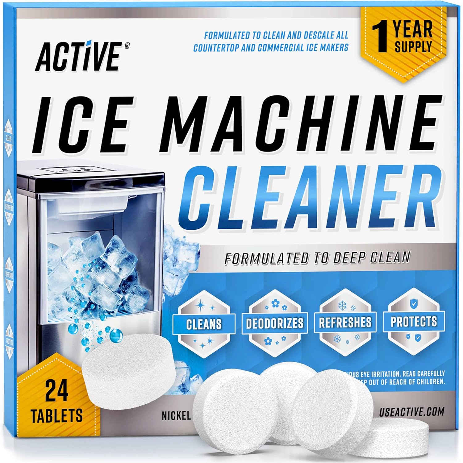 Ice Machine Cleaner Maker Descaler - 24 Clean Tablets Compatible with Frigidaire, Opal, GE Profile, Kitchenaid, Nickel Safe Scale Remover for Countertop, Nugget Ice Makers - Bulk 1 Year Supply 24 Tablets Descaling Cleaner for Ice Maker