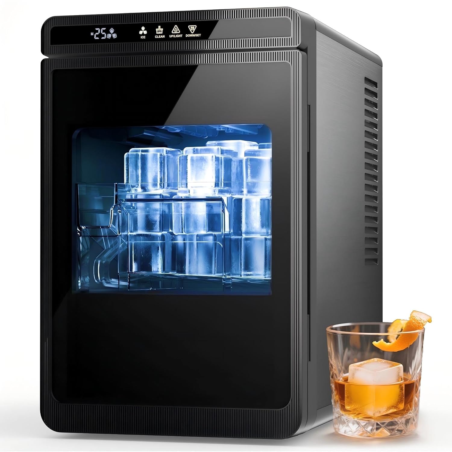 Ice Maker Portable Countertop, 3 Pcs in 25 Mins, 150 Pcs/Day, 1.6" Crystal Clear Ice Cube Machine with Self-Cleaning, 24H Timer for Whiskey, Cocktail, Stainless Steel