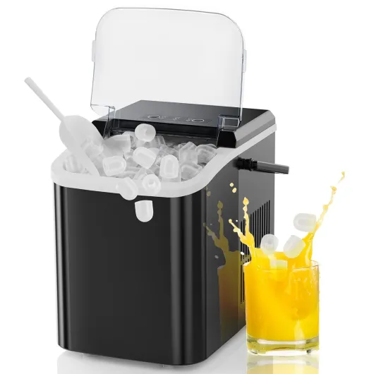 Ice Makers Countertop with Handle, Portable Ice Machine, 9 Bullet Cubes in 6 Mins, 26lbs in 24Hrs, Auto-Cleaning, with Basket and Scoop, for Home, Kitchen, RV, Camping, Black Black Handle 12.5"*11.6"*8.8"