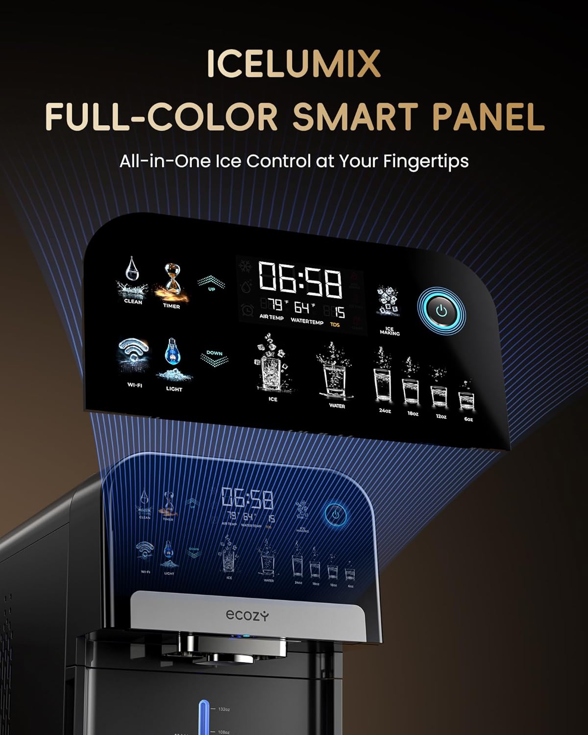 Nugget Ice Maker Dispenser, Smart 2-in-1 Pebble Ice Machine Countertop & Water Dispenser with App Control, Self-Cleaning, Auto Lighting, TDS Monitor, Measured Dispensing, 33Lbs/Day Dark Gray Nugget Ice Maker